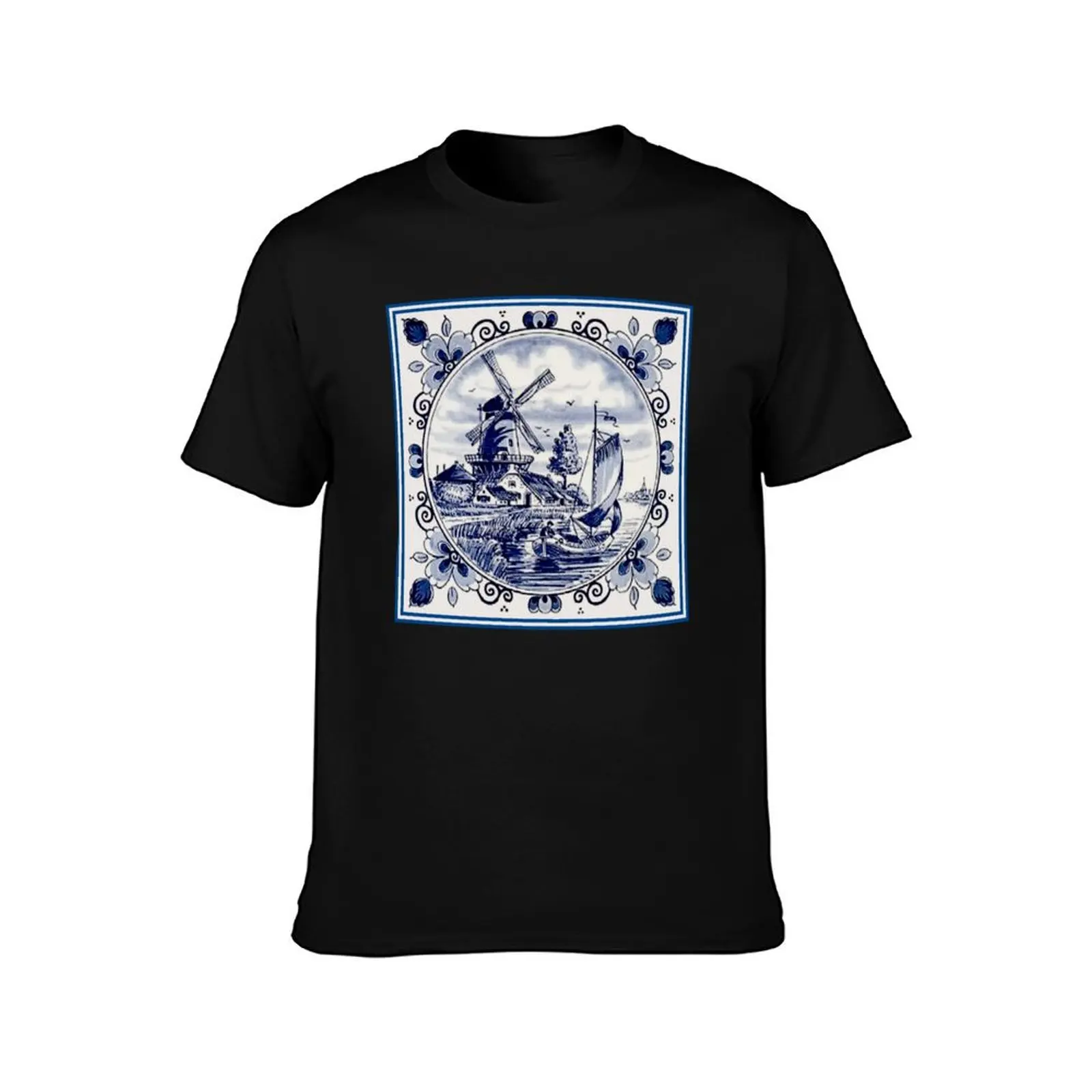 DUTCH BLUE DELFT: Vintage Windmill Print T-Shirt Cool Dry Performance T-Shirt