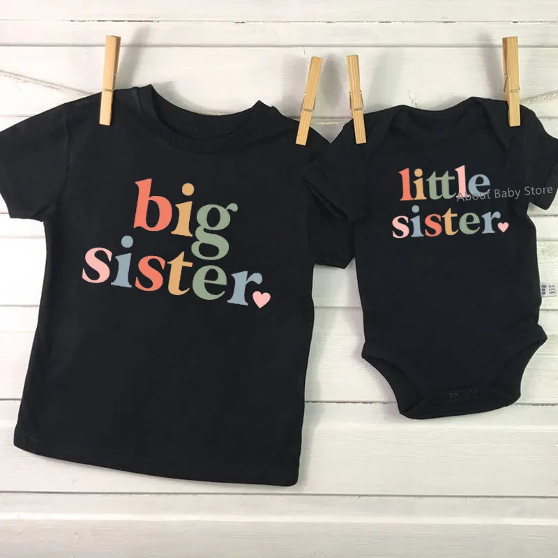 New Big Sister Little Sister Matching Sister Outfits Sibling Shirts Baby Bodysuits Cotton Baby Announcement Sisters Tshirt Gifts