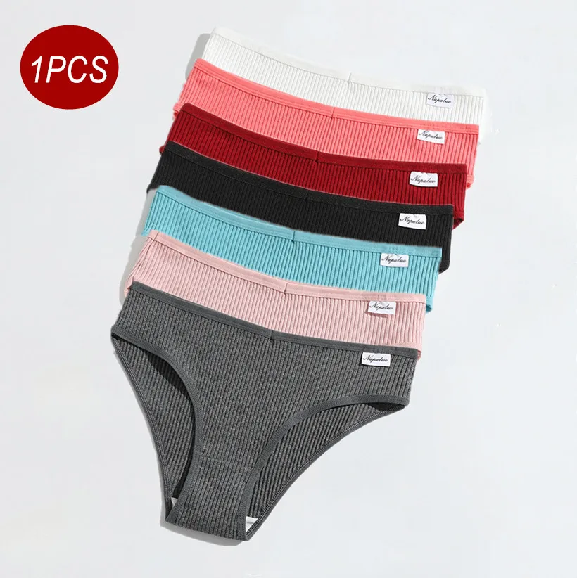 New Solid Color Women's Thread Cotton Underwear Low Waist Comfortable Breathable Girls Briefs Plus Size Panties