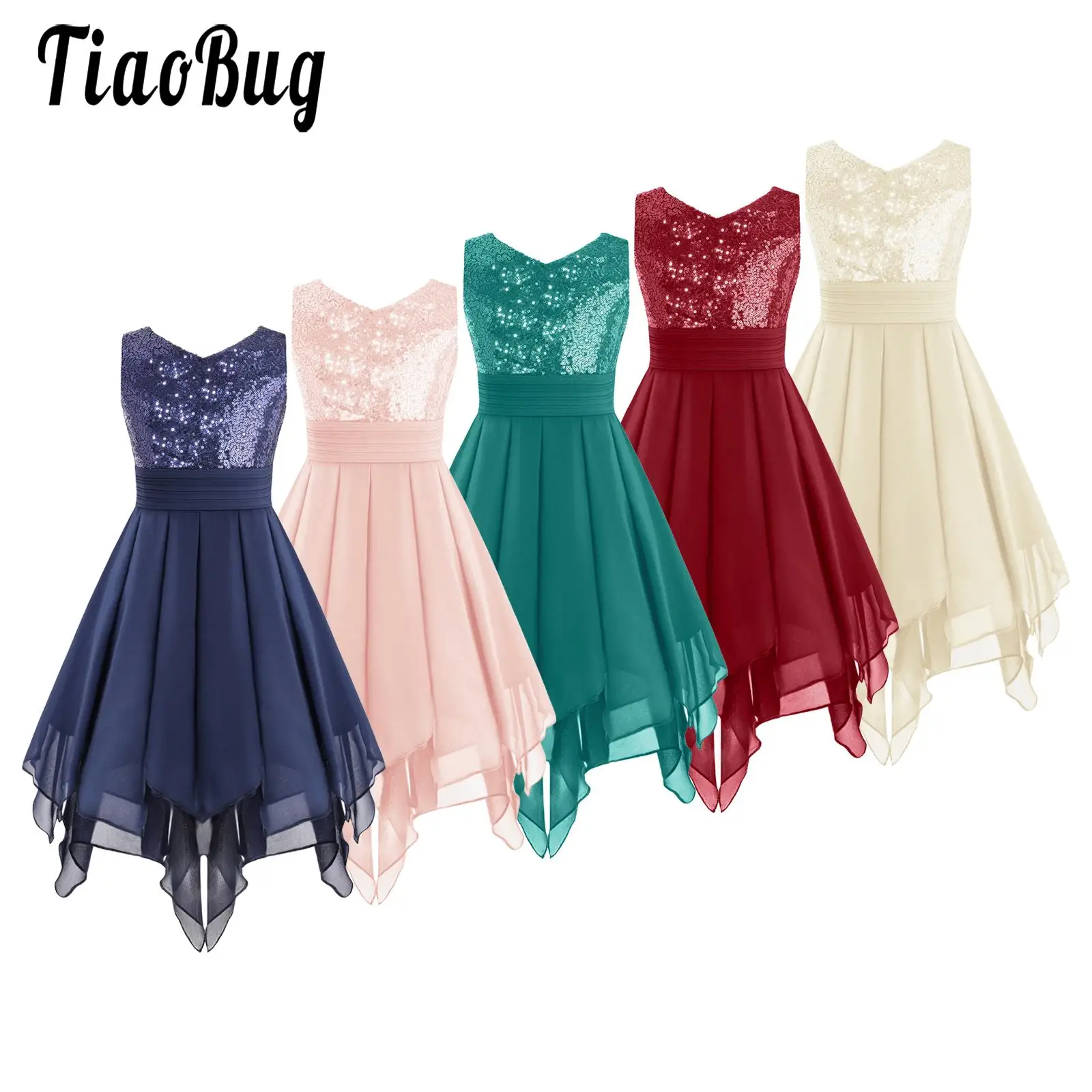 

Girls Ceremony Flowers Girl Bridesmaid Dress Teens Sequin Party Princess Dresses for Birthday Wedding Formal Party Evening Proms