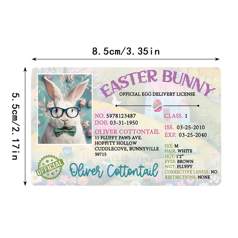 1PCS Easter Bunny ID Pass Plate Plastic Bunny Lost Driver's License Easter Rabbit Card For Kids DIY Novelty Easter Decoration