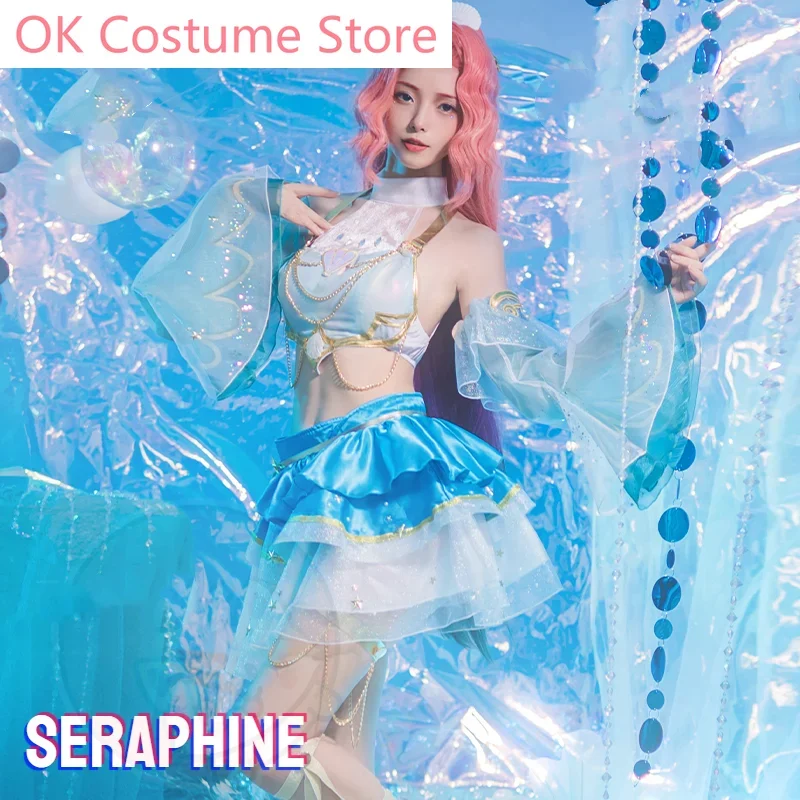 Game LOL Seraphine New Skin Prestige Ocean Song Cosplay Costume Seraphine Ocean Song Wig Cos Clothing