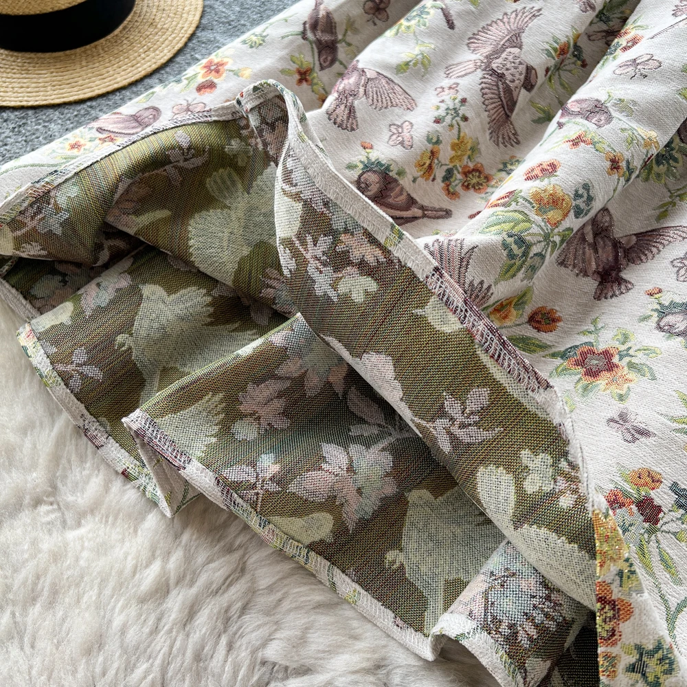 女性シックなジャカードシャーリングセクシーなスカート弾性ハイウエスト韓国ファッション A ライン秋服