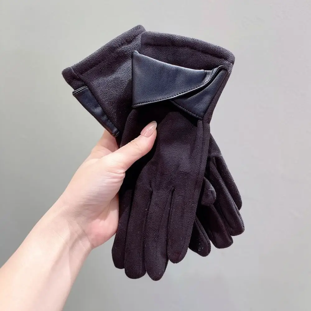 Fashion Winter Warm Gloves Women PU Leather Thermal Touch Screen Mittens For Driving Riding Outdoor Daily Commuter