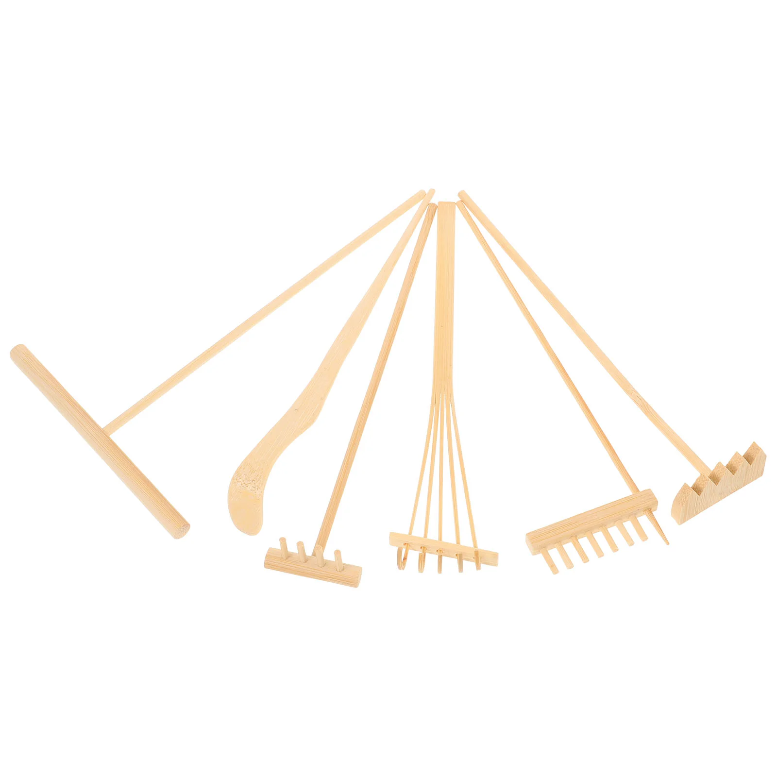 1 Set/6 Pcs Bamboo Rake Gardening Bonsai Potted Tool Mini Tea Set Rake Sand Push Drawing Pen Set Desktop Ornament Accessories