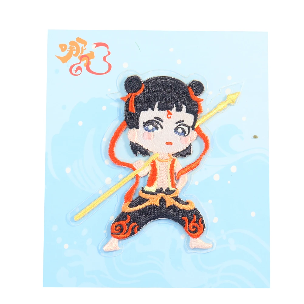 Handsome Boy Chinese myth God Character Nezha Self-adhesive Wheel Lotus Throne Spear Weapon Wukong Warrior Sewing Fabric DIY