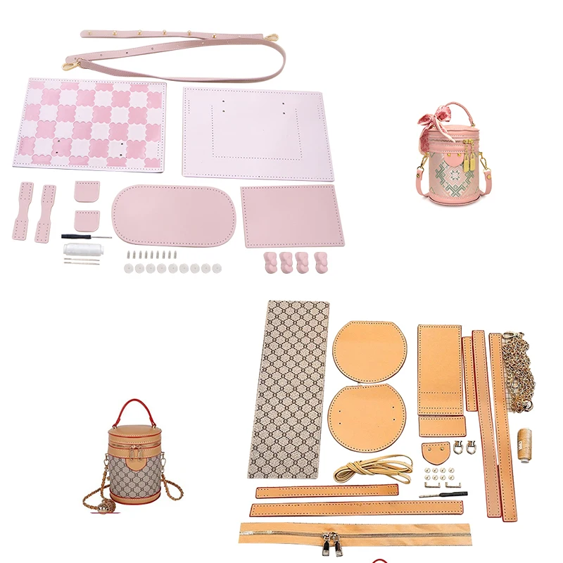 

DIY Sewing Handmade Bucket Bag Set Shloulder Straps PU Leather Bag Making Kit Hand Stitching Accessories for Women's Handbag