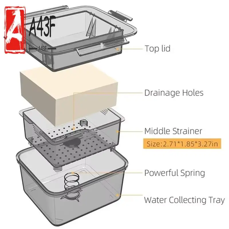 

A43F-Efficient Tofu Press With 3-Layer Draining System - Built-In Drainage, Dishwasher Safe, Ideal For Kitchen Cooking