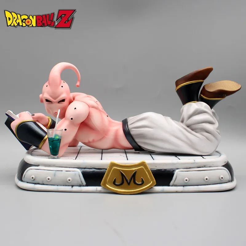 

New Anime Dragon Ball Drink Majin Buu Gk Lying Position Read A Book Violent Series Resonance Pvc Figures Decorative Model Gift