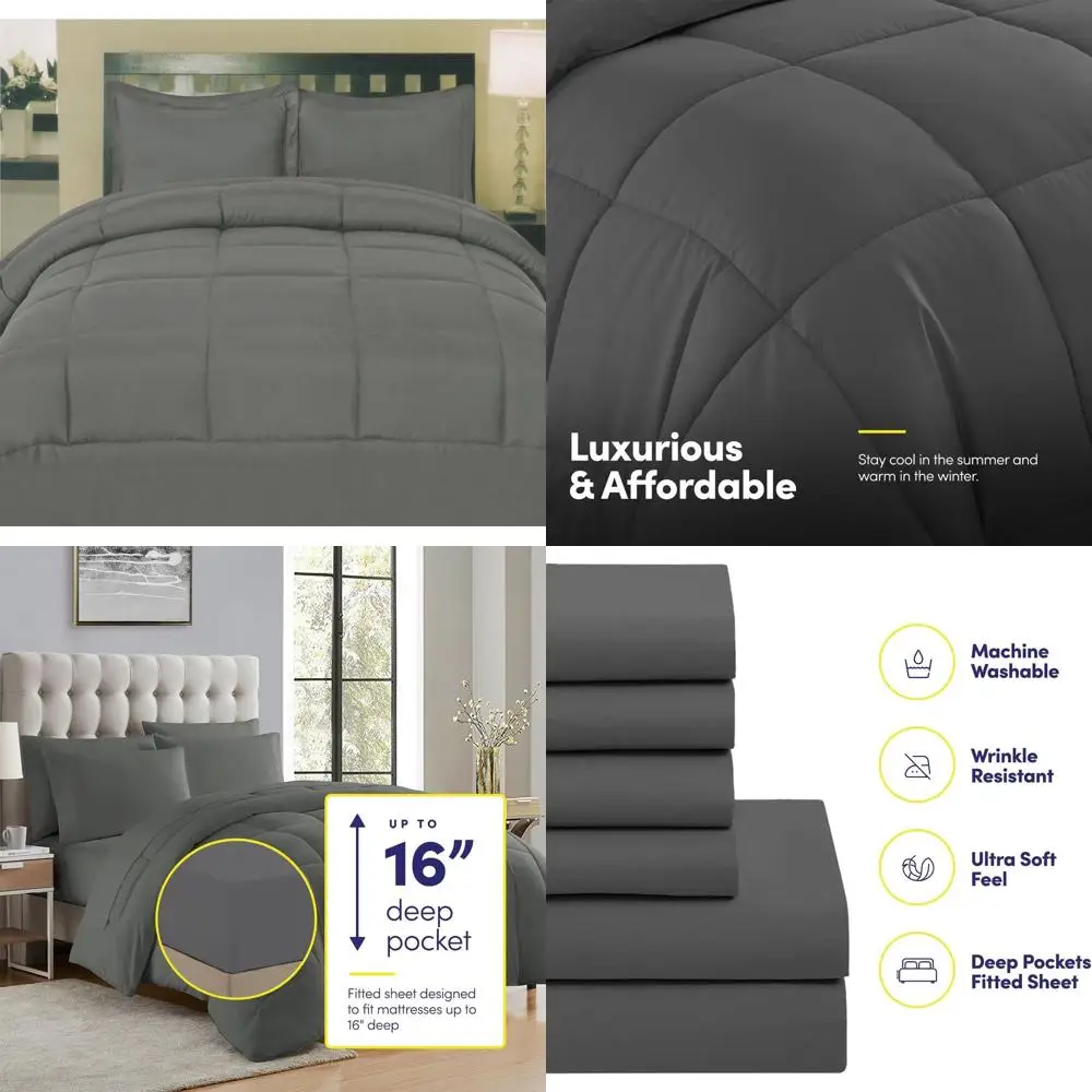 

Gray Twin Size 5-Piece Comforter Set with Soft All-Season Microfiber Sheets and Down Alternative Blanket
