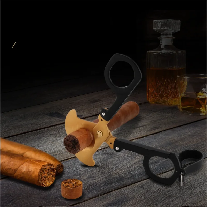 Cigar Cutter Stainless Steel Guillotine Double Cut Blade Cigar Scissors Cutter with Leather Case Key Ring Hand-Held Straight Cut