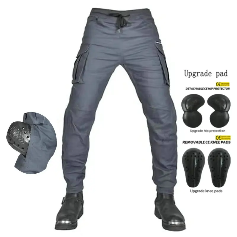 Loong Biker Motorcycle Riding  Jeans  Four Seasons Cargo Protection Pants Casual Elastic Waist Tight Hem Motocross Trousers