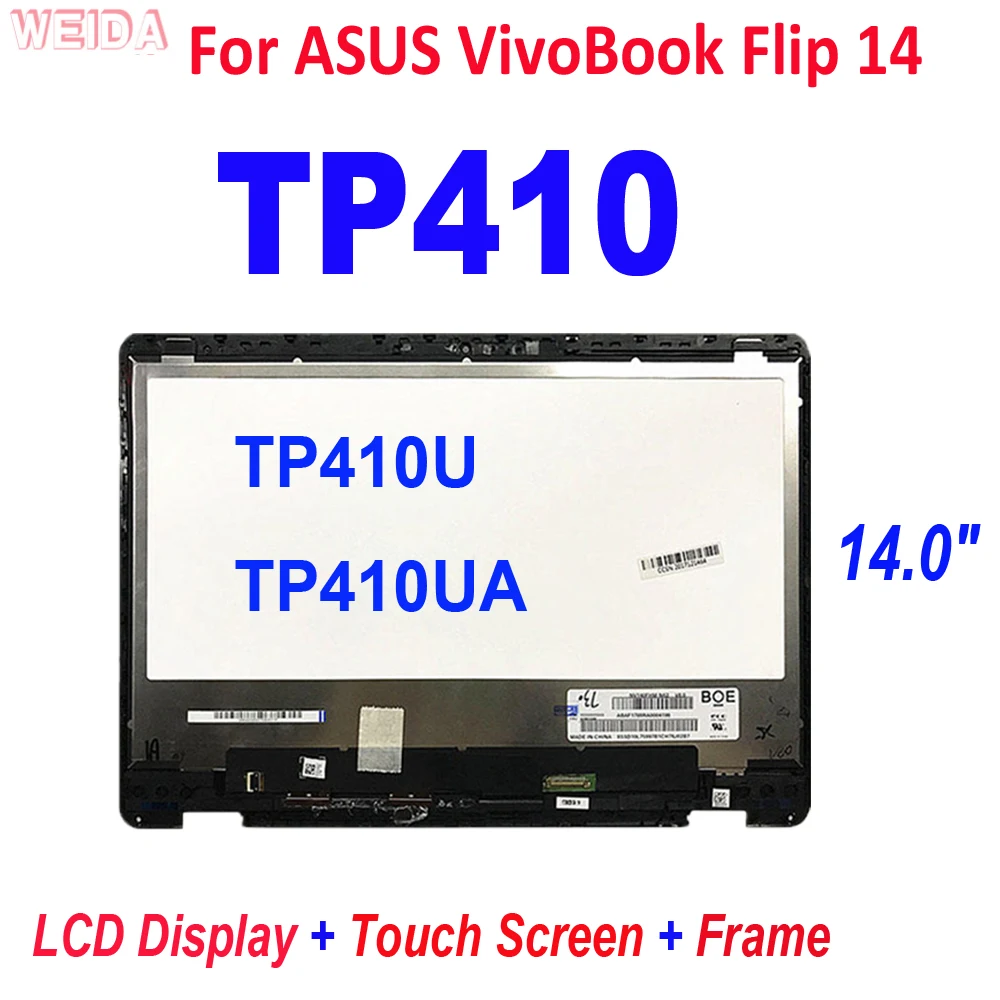 

14.0" LCD For ASUS VivoBook Flip 14 TP410 TP410U TP410UA FHD LED Screen Laptop LCD Display Touch Screen Digizer Assembly Frame