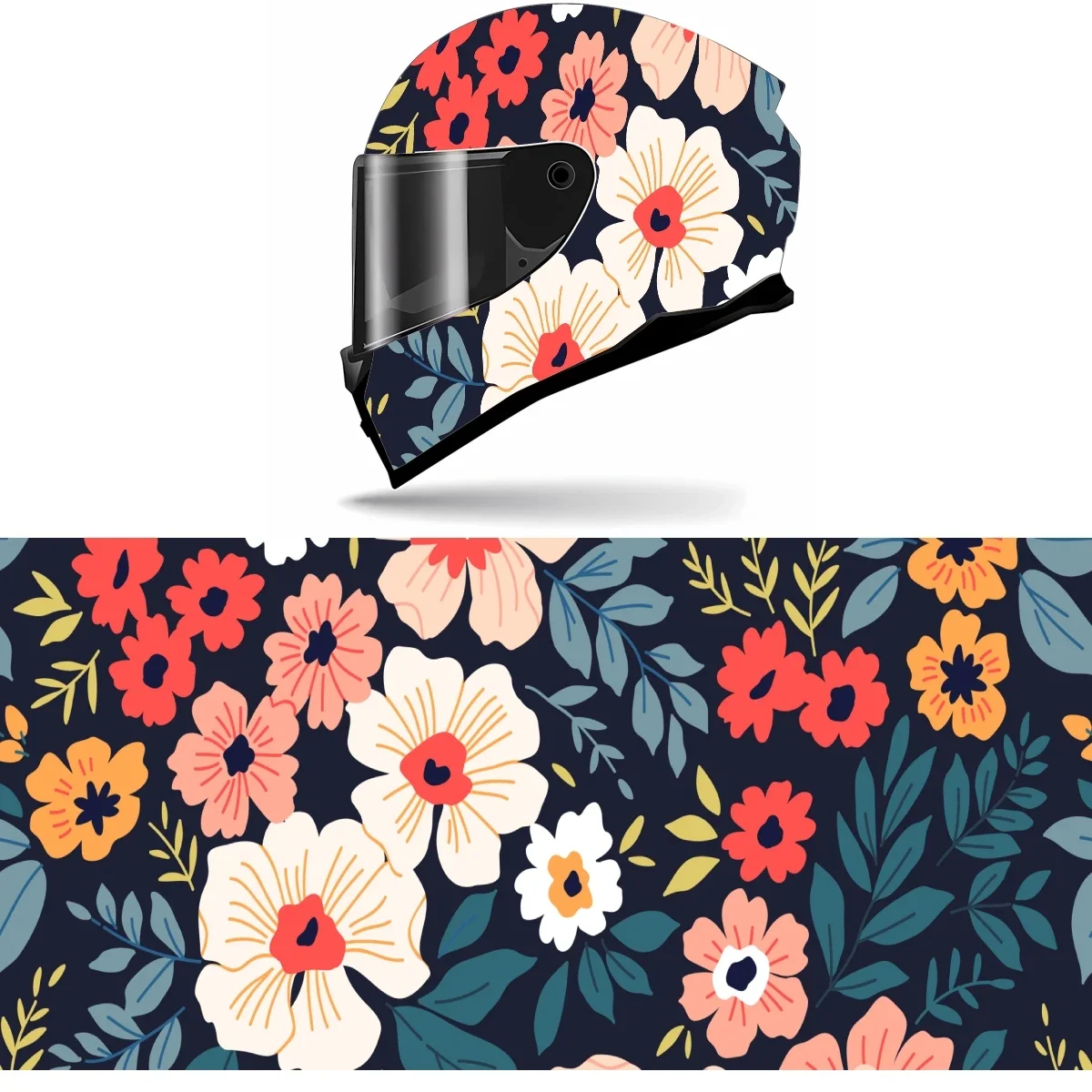 Botanical Flowers Full Helmet Wrap Sticker Motorcycle Helmet Racing Graphic Decal Vinyl Wrap Helmet Decor Sticker