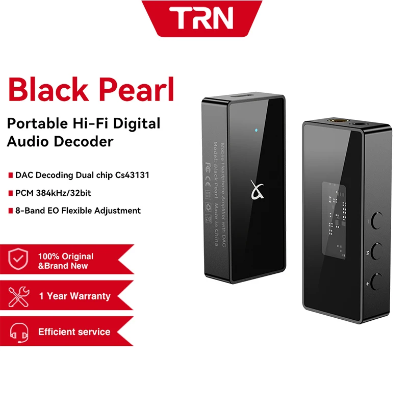 

TRN Black Pearl Hi-Fi Portable Digital Audio Decoder Dual CS43131 DAC Headphone Amplifier 3.5+4.4 Output 384kHz 32Bit DSD256