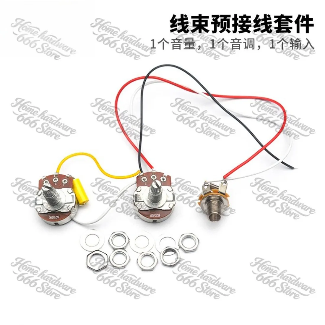 PB Bass Harness 1V1T Kit 250K Potentiometer, 473J Axial Capacitor and 6.35 Input