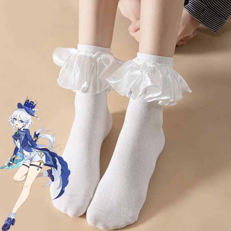Game Genshin Impact Furina Cosplay Accessories Stocking White Ruff Socks Lolita JK Uniform Focalors Role Play Halloween Carnival