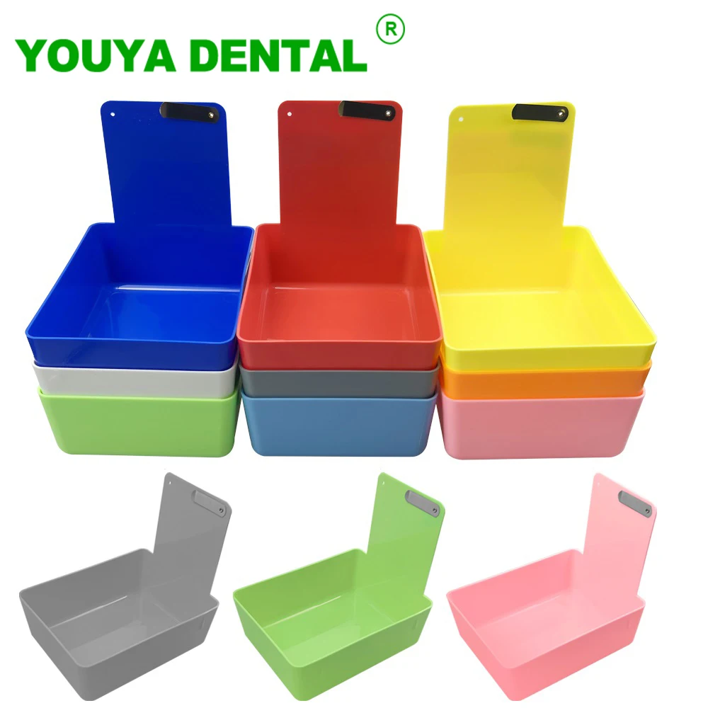 10pcs-dental-working-pans-colourful-abs-plastic-work-tray-dentistry-laboratory-storage-box-with-clip-holder-durable-organizer