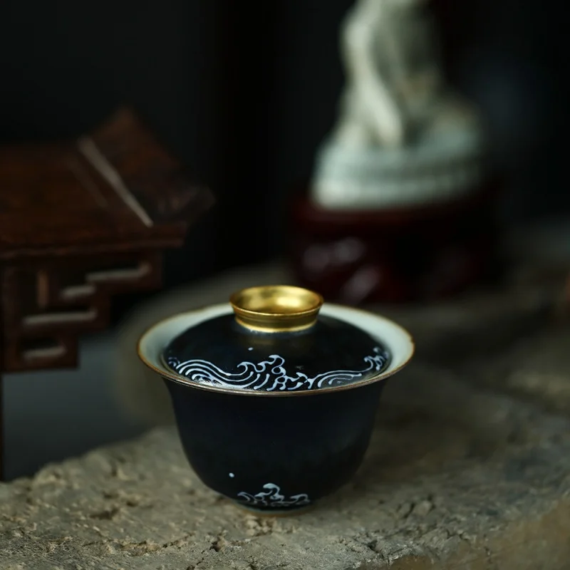 

Wood Burning Pile Carving Gold Painting Small Tureen Stoneware Kiln Baked Handmade Brewing Fuding White Tea Teaware Two Only 120