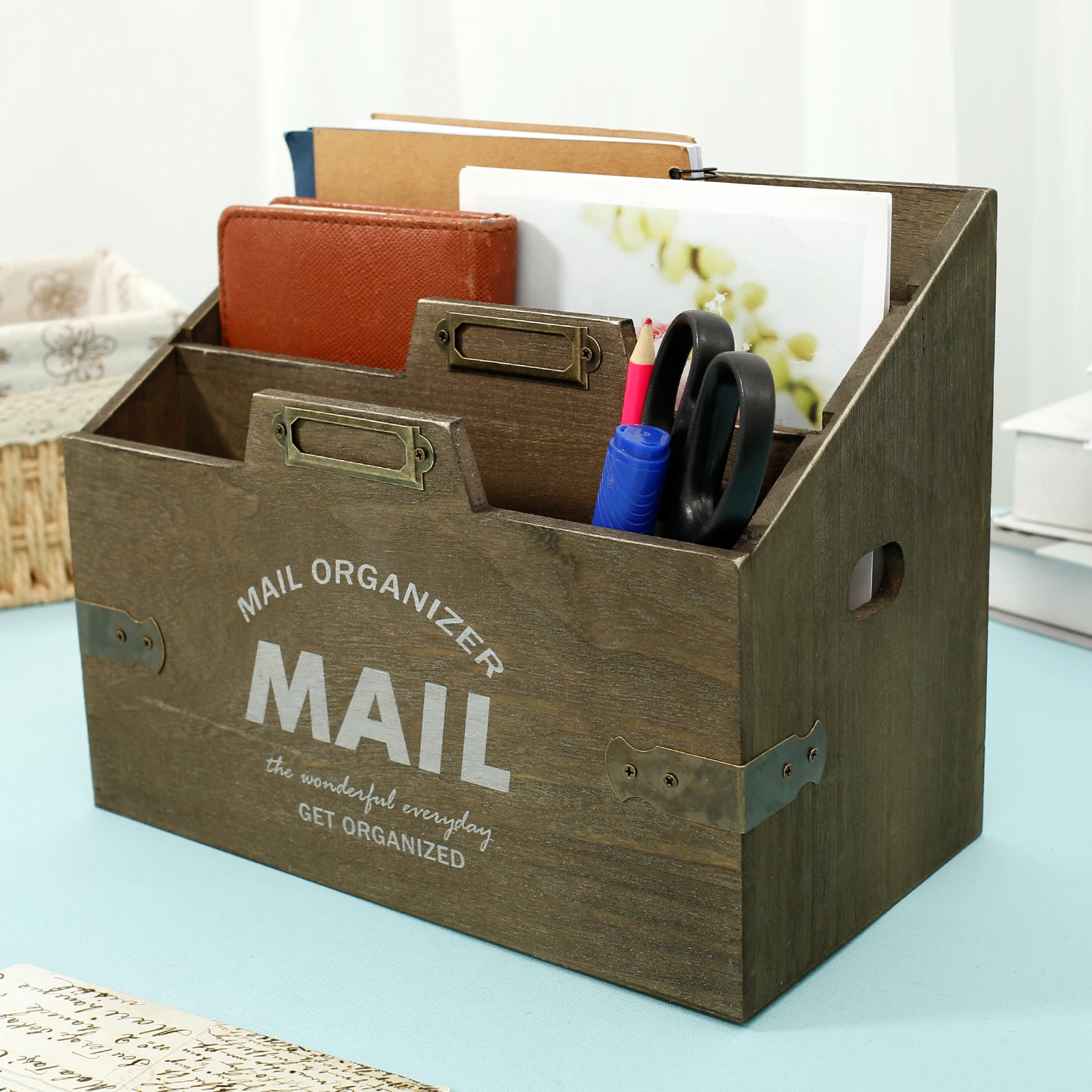 Mail Organizer Counter Top Wood Divided Letter Holder Mail Sorter Exquisite Mail Organizer Letter Sorter Convenient Desktop File