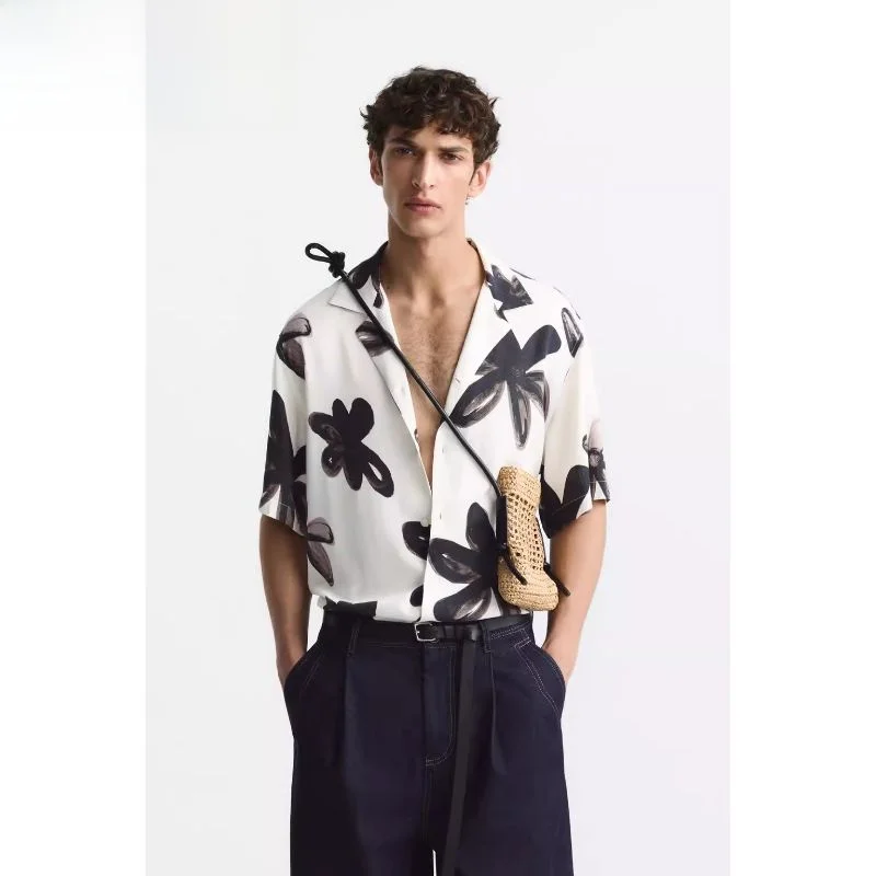 

Лето 2023, мужские ort Sve Bru Painting Print irt, модный острый воротник, свободный крой, молодежная регулируемая тонкая палатка