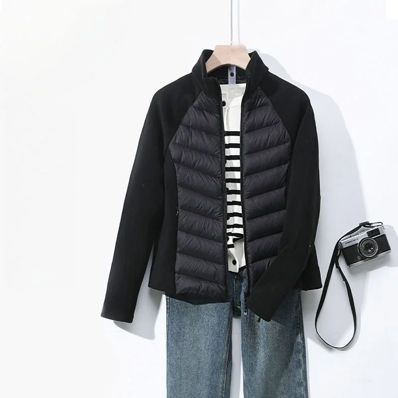 

Slim Fit Cotton Jacket Women's Style Lightweight Splicing Design Outdoor Sporty Stand Collar Zipper Closure Long Sleeve Polye...