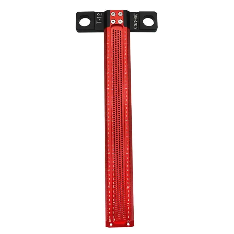 DT38 12 Inch Woodworking Scribe T-Type Square Hole Scribing Ruler Crossed-Out Line Drawing Marking Gauge Carpenter Measuring