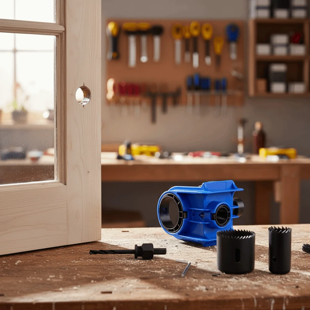 

Adjustable Bushing Ball Lock Hole Opener Yellow/Blue/Red/Orange Multifunctional Door Lock Installation Kit PP and Carbon Steel