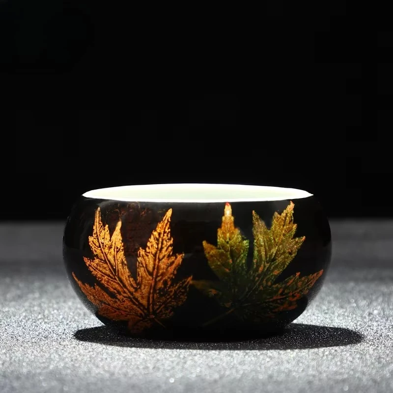 

Traditional lacquerware, single cup Arhat gentian hand-painted polishing, elegant maple leaf tea set