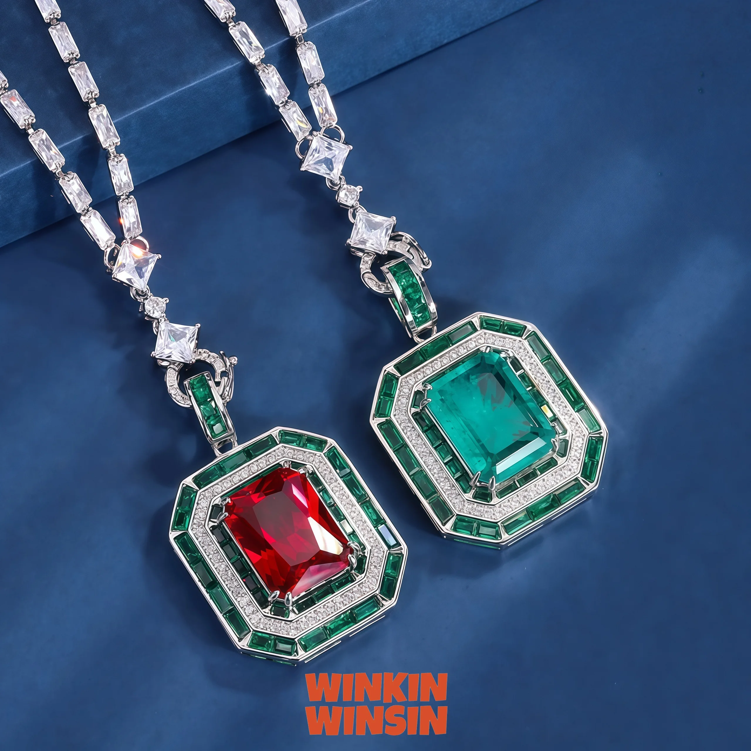 

WINKIN WINSIN Brand MCT Healthy Copper Jewelry Emerald Red Corundum Square 12 By 16 Pendant Necklace For Women