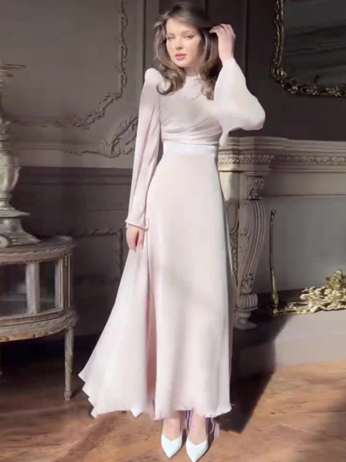 

Элегантное летнее женское платье макси с плиссировкой, новинка, высококачественное, для отдыха, с длинным рукавом, цветное