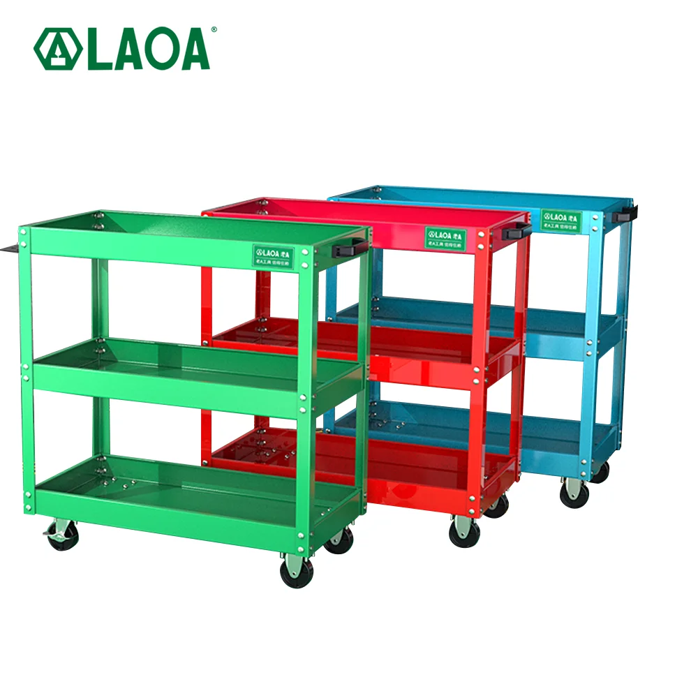 LAOA Three layer Handcart Thickened Iron sheet Parts cart Parts cabinet Tool cart maintenance cart Metal Tool Cart on Wheels