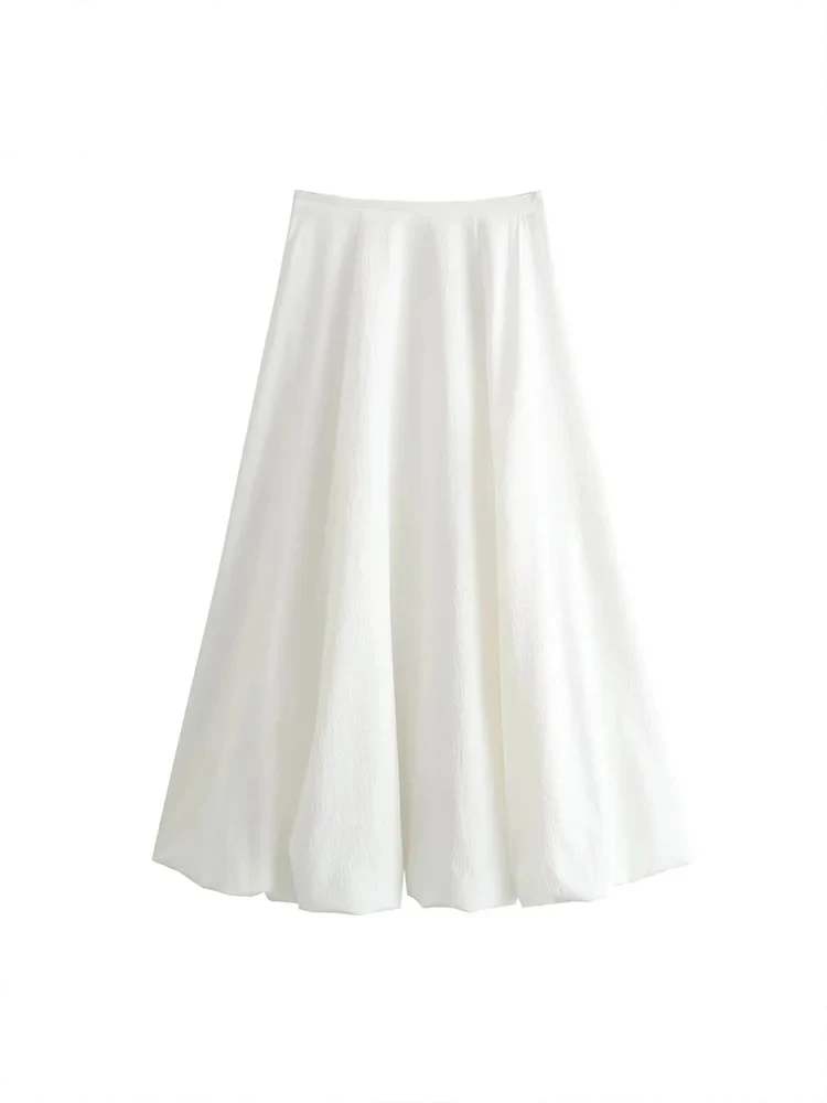 ZABA Women Vintage Casual White Solid Chic Set Camisole Super Short Top High Waist Pleated Long Skirt Women Fashion A-line Skir