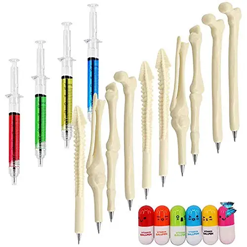 100Pcs Syringe Pens+Pill Pens+Bone-Design Ballpoint Pens — Gifts for Healthcare Professionals Perfect for Halloween