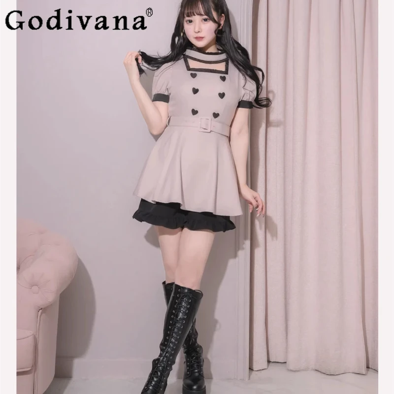 

Japanese Sweet Daily Casual Dress Set 2025 Summer New Girls Women's Slim-Fit Elegant Short-sleeved Top + Short Two-piece Set