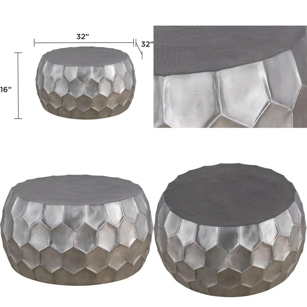 

Современный круглый кофейный столик 32 дюйма с глянцевым основанием в форме бриллианта цвета античного серебра