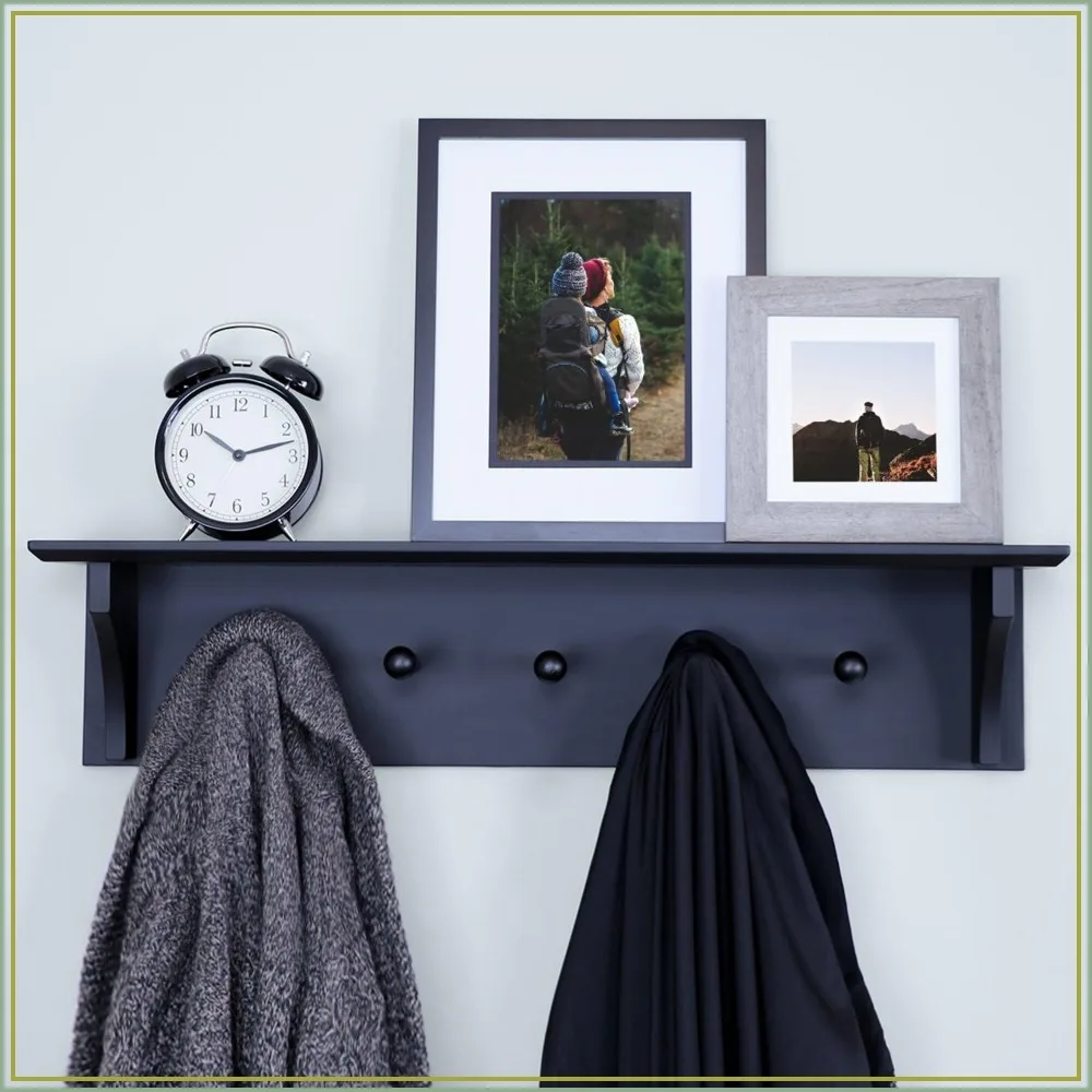 

Floating Coat and Hat Wall Shelf Rack, 5 Pegs Hook, 24 inch, for Entryway or Hallway