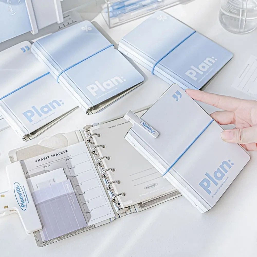 Practical 44 Sheets Mini Pocket Notebook Mini 6 Ring Loose Leaf Portable Handbook Waterproof Cover White Blue Diary Book Gifts