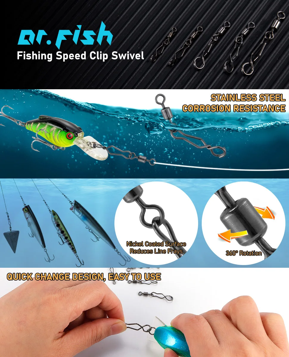 20/40 stücke Schnell Ändern Angeln Geschwindigkeit Clips Angeln Snap Hohe Festigkeit Edelstahl Salzwasser für Barrel Wirbel Köder Haken – Detail 1