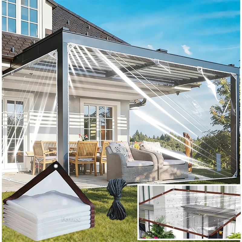 Transparent Tarpaulin PE Thick Waterproof UV Tear Resistant Durable Plastic Vinyl Tarpaulin With Grommets Garden Rain Cover