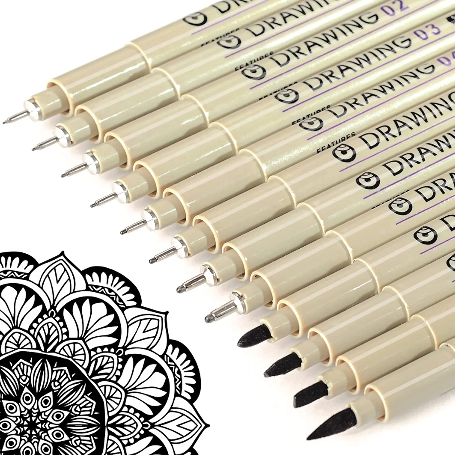 Fineliner Drawing Art Pens: 12 Black Fine Line Waterproof Ink Set Artist Supplies Archival Inking Markers Pigment Liner Po