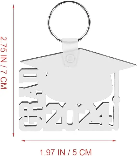 Free Shipping 30 Pcs/Lot Sublimation Blanks 2024 Grad Mdf Key Chain Keyring Photo Frame For Graduation Senior Student Gifts