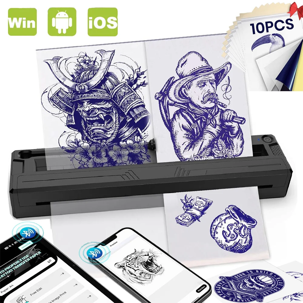 

Трафаретная машина для переноса татуировок, беспроводной термопринтер для татуировок, совместимый с телефоном/ПК, подходит для татуировщиков и начинающих