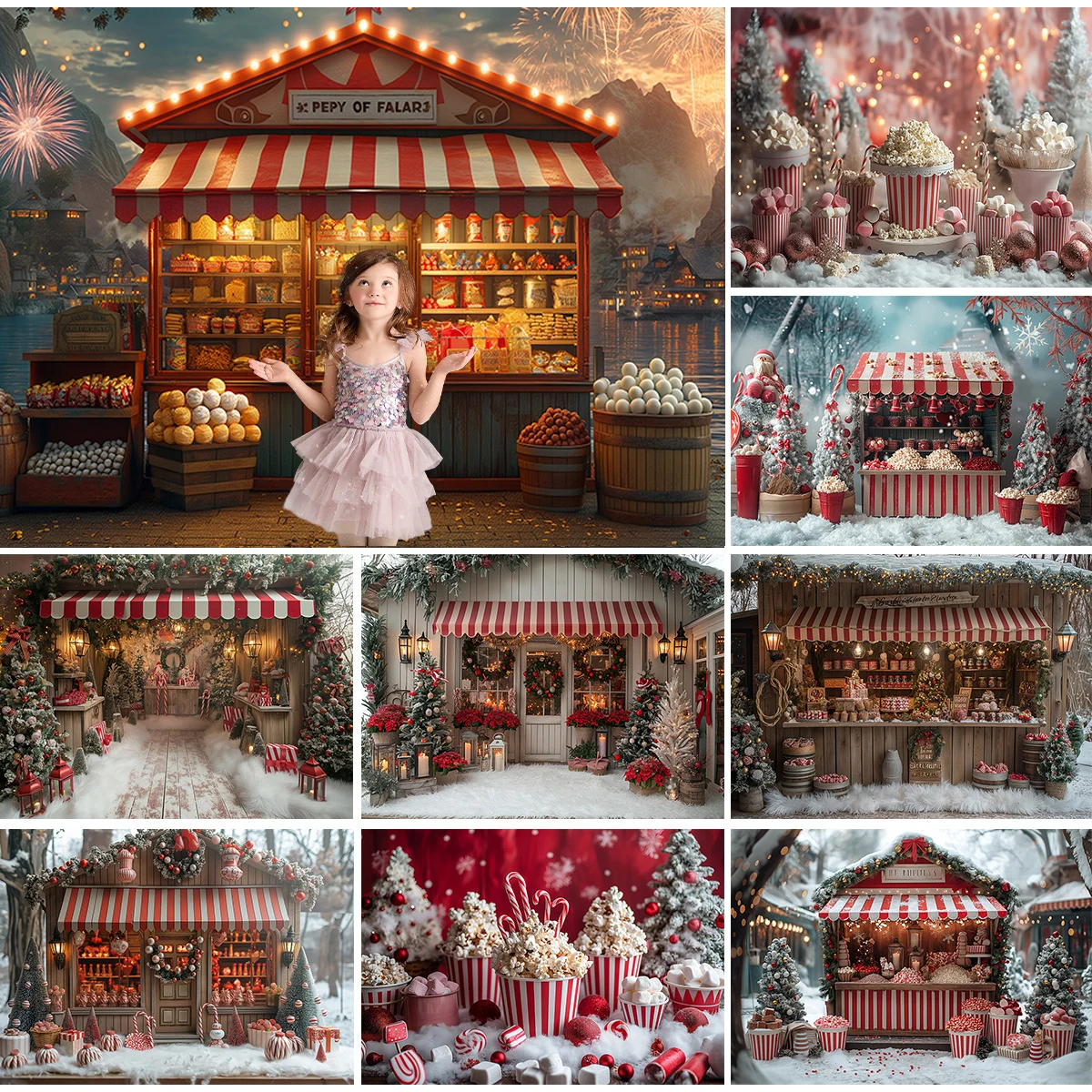 Christmas Candy Store Backdrops Kids Baby Photography Child Adult Photocall Xmas Winter Forest Photocall Backgrounds