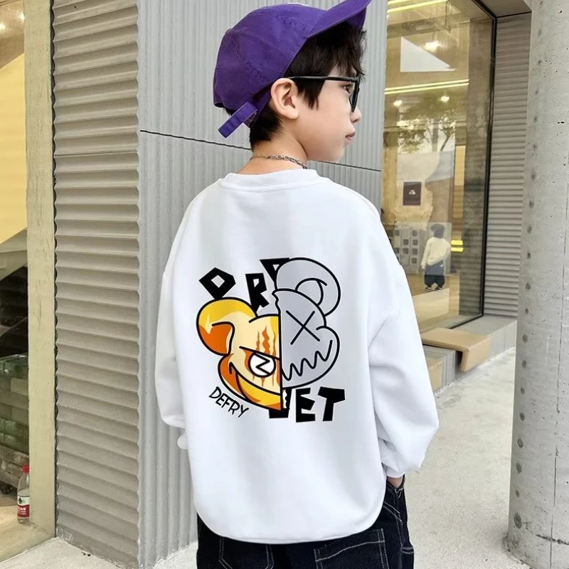 2023 Boys Girls Spring & Autumn Versatile Cartoon Print Casual Round O-Neck Sweatshirts Children\'s Fashion Versatile Pullover