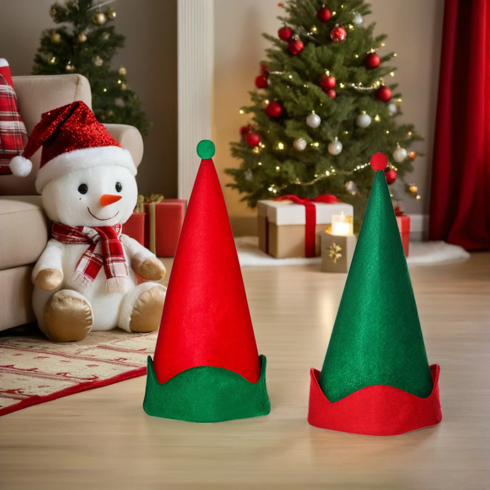 

4Pcs Felt Holiday Elf Hat Red Green Christmas Party Birthday Halloween Unisex Cosplay Gnome Dwarf Cone Costume Accessories
