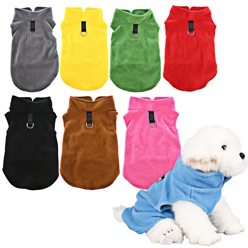 2023 Blank Dog Vest Soft Fleece Clothes for Small Dogs Solid Candy Color Dog Tshirt With Dog Harness Leash D-Ring Pug Yorks Coat