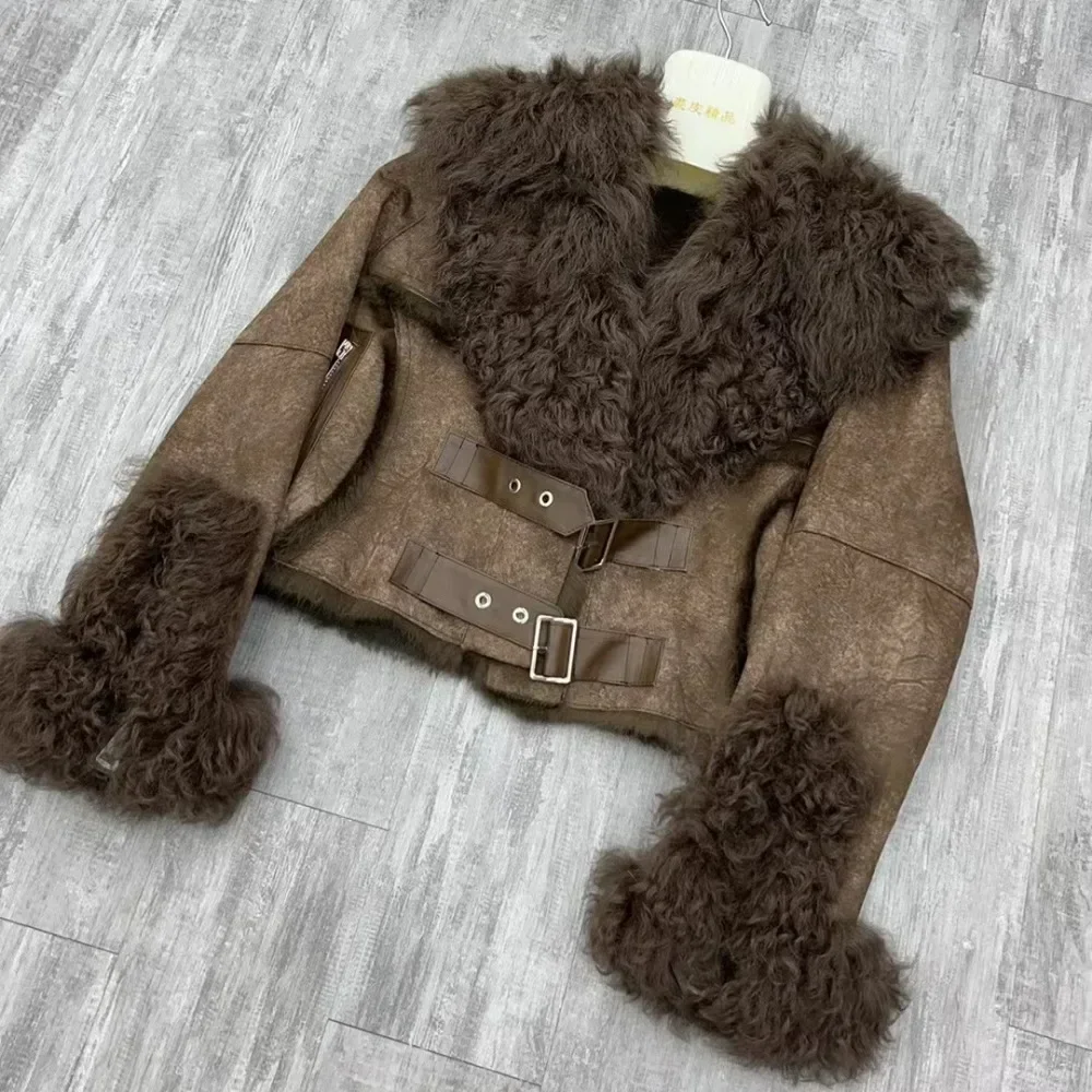 Rabbit Fur Coat Women\'s Chamois Leather Jacket Winter Outwear Short Fashion 2024 New Irregular Wool-fur Patchwork Coat