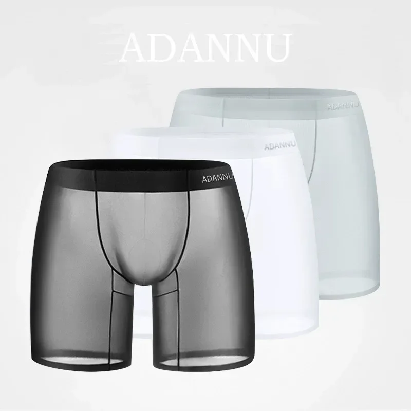 

Men Ice Silk Transparent Boxers 0.01 Ultra-thin Fabric See Through Underpants Seamless Underwear Boxer Shorts