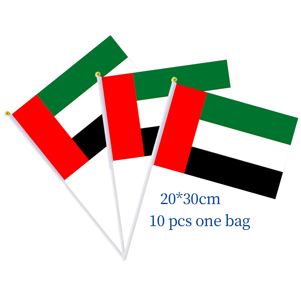 Flagnshow 100% Stain 10 Pcs 20*30cm UAE Hand Waving Flags